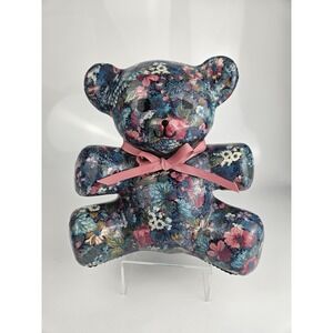 Solid Plaster Floral Teddy Bear Figure Cottage Decor